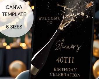 Editable Birthday Party Welcome Sign Template, Custom Celebration Poster, Party Welcome Poster Sign, Digital Download, Canva