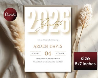 Personalized Graduation Party Invitation, Elegant Minimalist Graduation Announcement, Class of 2026 Graduation Invite, Editable Template