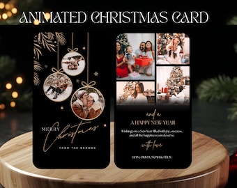 Animated Photo Christmas Card Template, Modern Family Holiday Video Card, Editable Canva Digital Card, Merry Christmas