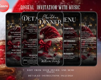 Animated Digital Christmas Invitation, Christmas Dinner Invite, Christmas Invitation, , Editable Holiday Party Template