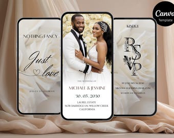 Nothing Fancy Just Love Minimalist Floral Animated Wedding Invitation: Editable Canva Template