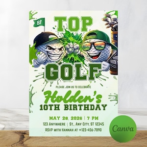 Golf Birthday Invitation Template, Let’s Par-Tee Kids Golf Party Invite, Editable 5x7 Canva Birthday Invite, Printable Golf Theme