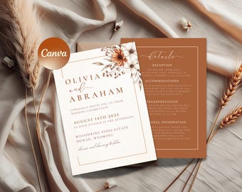 Autumn Wildflower Wedding Invitation Set: Rustic Fall Floral (Digital & Print Options)