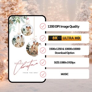 May include: A digital Christmas-themed graphic with family photos, greenery, and the text "Merry Christmas from the Bro". The image includes details like "1200 DPI Image Quality" and "8K Ultra HD".