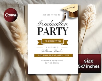 Modern Graduation Invitation 2026, Graduation Announcement, Senior Grad Party Invite, Elegant Graduation Party Template