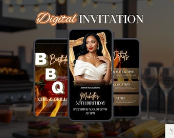 Animated BBQ Birthday Invitation, Chill & Grill BBQ Party Video Invite, Editable Barbecue Birthday Invitation, Digital Canva Template