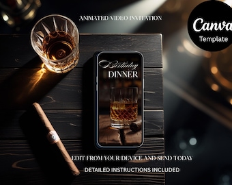 Luxury Whiskey Birthday Dinner Invitation Video Template (Digital Download) Men Birthdays