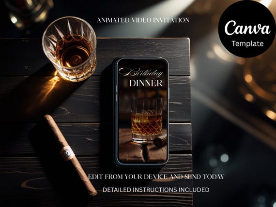 Luxury Whiskey Birthday Dinner Invitation Video Template (Digital Download) Men Birthdays