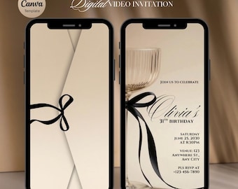 Luxury Cocktail Birthday Video Invitation, Champagne Birthday Animated Invite, Elegant Digital Party Evite