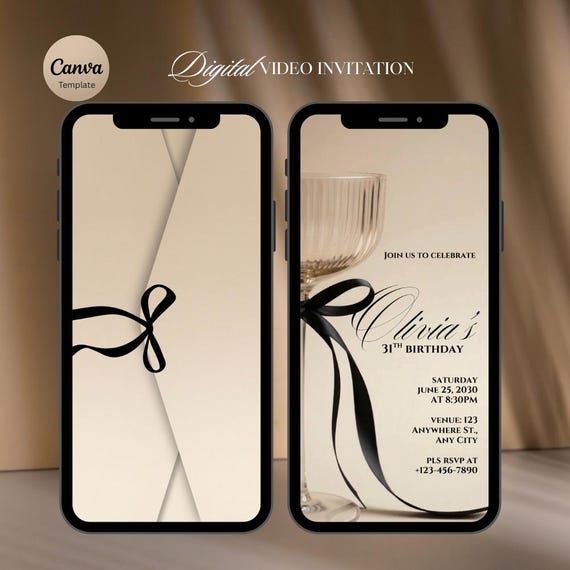 Luxury Cocktail Birthday Video Invitation, Champagne Birthday Animated Invite, Elegant Digital Party Evite