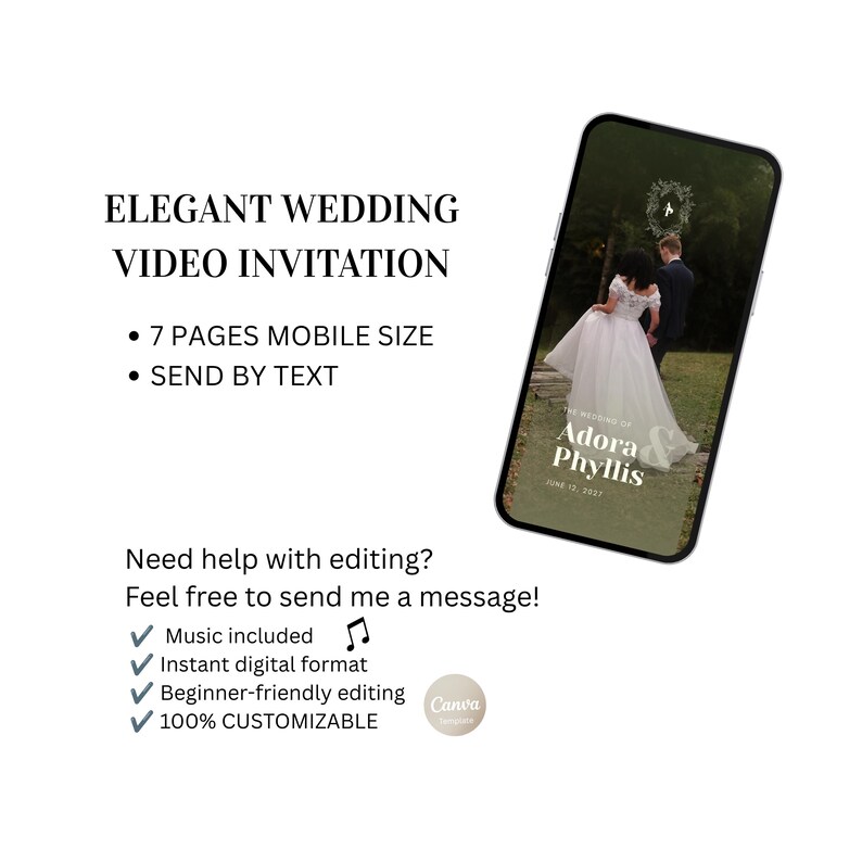 Wedding Photo Qr Code Example Animated Wedding Invitation Video Template, Editable Canva Wedding ...