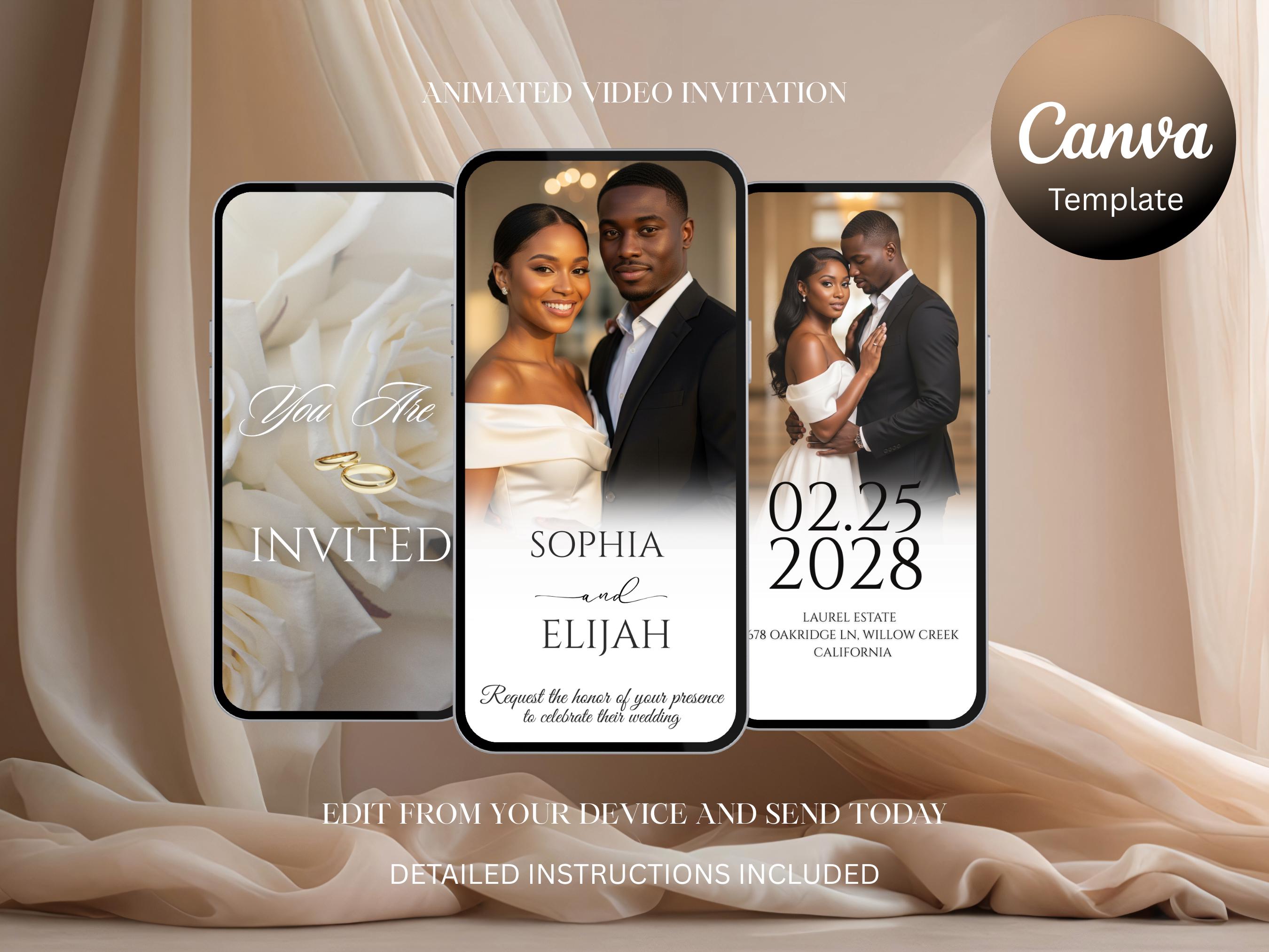 Animated Einvite Animated Wedding Invitation Video, Elegant White Rose Digital Wedding ...