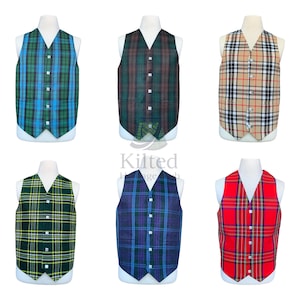 Scottish Men&#39;s Tartan Vest - Traditional Highland Wedding Tartan Vest - 5 Button Tartan Vest Available in 45+ Clan Tartans