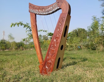 22 Strings Rosewood Irish Lever Lyre Harp Celtic Harp With Tuning Key, Nylon Mono Strings & Carry Bag
