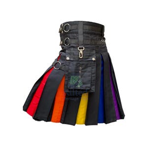 LGBTQ Modern Pride Kilt Utility Hybrid Rainbow Kilt - Scottish Modern Fashion Cotton LGBT Gay Kilt - Men&#39;s Rainbow Kilt