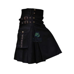 Men&#39;s Black Cotton Utility Kilt: Modern Scottish Style, Heavy Duty