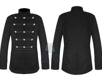 Black Wool British Military Style Gothic Officers Pea Coat