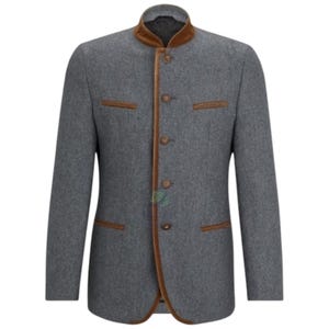 Men&#39;s Grey German Bavarian Jacket - Tyrol Loden Trachten For Oktoberfest - Custom Bavarian Jacket