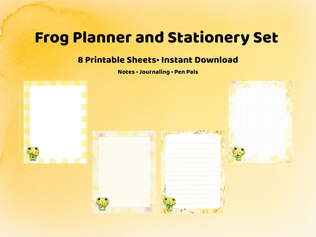 Frog Stationery Set, Watercolor Chibi Art, Planner, Journal Pages ...