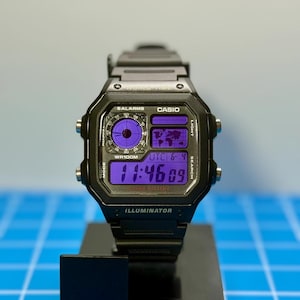 Custom Casio Royale AE1200 Digital Watch - Purple LCD Mod