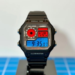 Custom &quot;PEPSI&quot; Modified Watch Based on Casio AE1200, New in Box, Digital Watch, by Panther City Mods