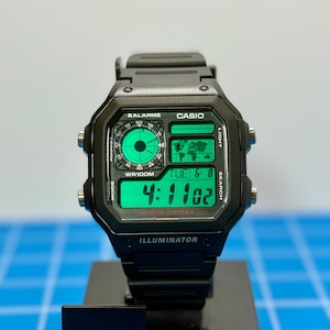 Custom Casio AE1200 &quot;Tracker&quot; Watch: Green Dial, Black Strap
