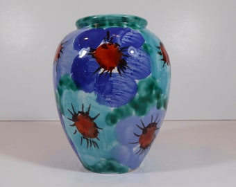 1950s BITOSSI "Ztaly" Italian ceramic pottery vase marked by Aldo Londi – purple, green, white glaze / flowers – excellent condition