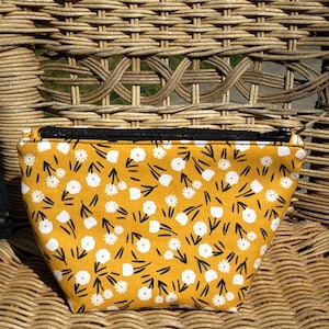 Mustard Floral Zipper Bag | Dainty Flower Cosmetic Bag | Handmade Gift for Her