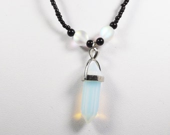 Opalite bullet pendant necklace, boho jewellery, boho necklace, beaded necklace