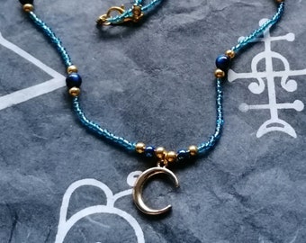 Gold moon necklace, boho jewellery