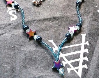 Rainbow hematite star necklace , gemstone jewellery,  star necklace