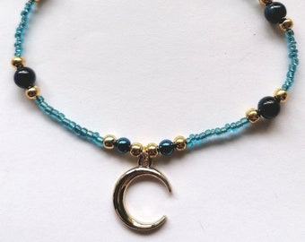 Gold drop moon bracelet , charm bracelet , moon bracelet, pagan jewellery, pagan moon bracelet