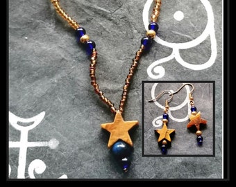 Tiger eye star jewellery set , gemstone jewellery,  star necklace