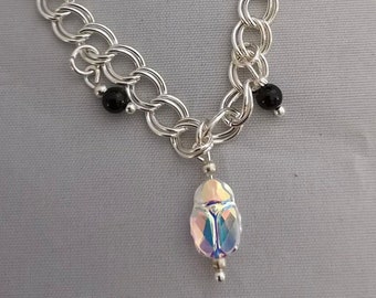 scarab charm bracelet,gemstone jewellery, charm bracelet, scarab beetle, Swarovski crystals, valentine day