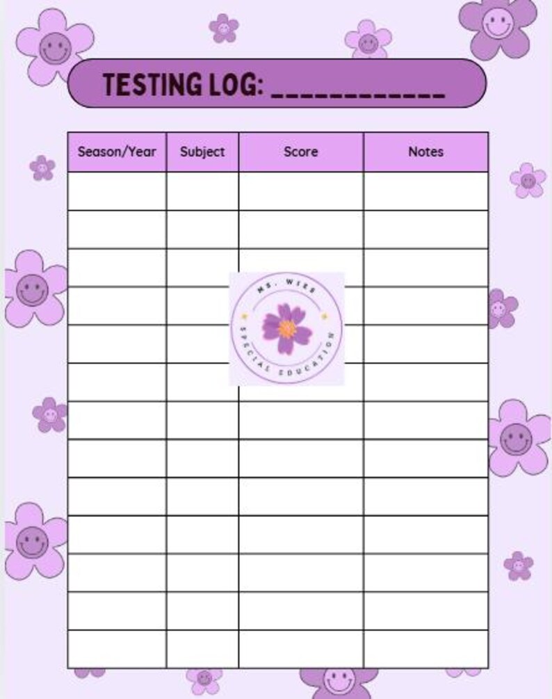 Teacher Testing Log Sheet | Track Student Scores & Notes for Any ...
