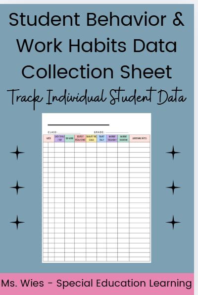 Student Behavior & Work Habits Data Collection Sheet | Track Individual Goals
