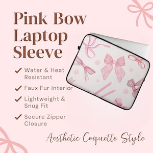 Housse pour ordinateur portable rose avec nœud – Jolie coque esthétique pour MacBook | Ruban de protection pastel Coquette | Cadeau doux pour la rentrée des classes pour adolescentes