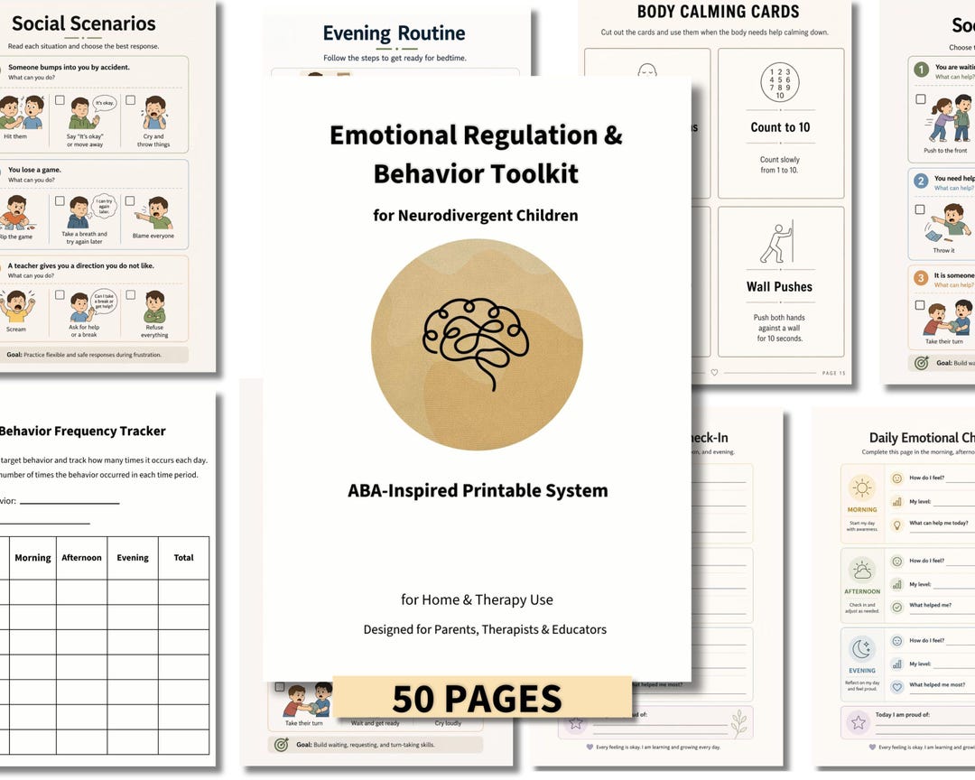 Emotional Regulation Printables for Kids | ABA Toolkit PDF - Etsy