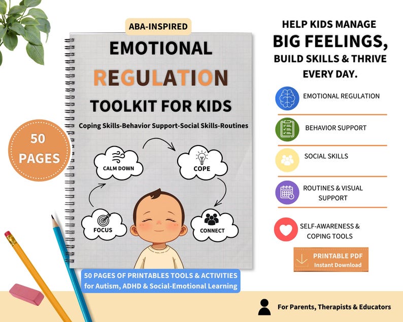 Emotional Regulation Printables for Kids | ABA Toolkit PDF - Etsy