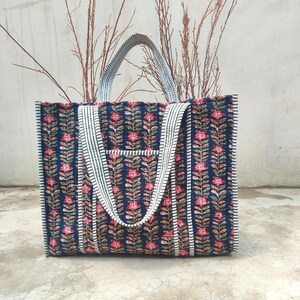 SALE : Quilted Floral Print Shopping Tote Bag, Indian Handmade Organic Cotton Shoulder Bag Women Grocery Carry Jola Bag, Gift For Everyday