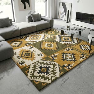 Geometrischer Teppich Modern Boho Handgetuftet Wolle Azteken Patchwork Teppich Olivgrün Senfgelb Flor 8x10 9x12 Individuell