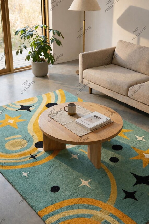 8x10 feet Handmade Tufted Abstract Rug, Modern Colorful Area Rug, Nordic Living Room Rug, Artistic Tufted Carpet, Aesthetic Home Decor