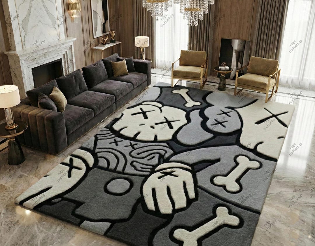 6x6ft Handmade Abstract Cartoon Skull Rug | Tufted Wool Area Rug ...