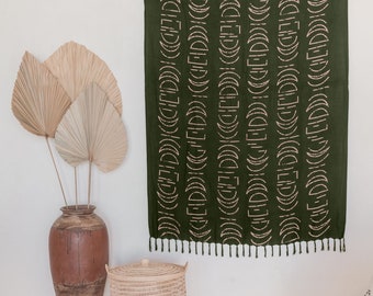 Moon Phase Tapestry in Olive | Women&#39;s Bohemian Textile, Beach Sarong, Modern Tapestry, Boho Pareo, Scarf, Head Wrap, Wall Hanging