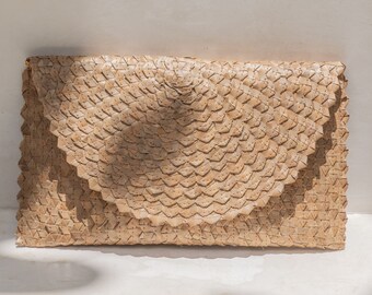 Rattan Clutch in Bernsteinfarben | Modernes Boho Accessoire, Damen, Geldbörse, Tasche, Tote, Bernstein, Blond, Schwarz, Ton