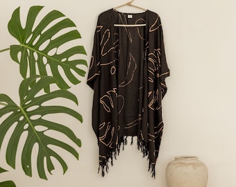 Monstera Kimono in Black | Sarong Kimono, Cotton Kimono, Plus Size Kimono, Modern Apparel, Womens Kimono, Village Thrive