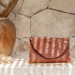 Rattan Clutch in Clay Modern Boho Accessory, Women's, Purse, Bag, Tote, Amber, Blonde, Black, Clay Clay