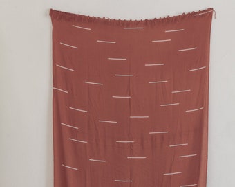 Lines Tapestry in Terracotta | Women&#39;s Bohemian Textile, Modern Tapestry, Boho Pareo, Scarf, Picnic Blanket, Wall Hanging, Pareo