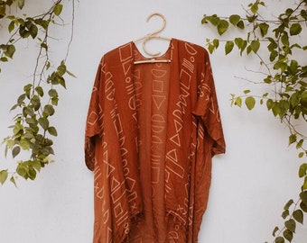 Shapes Kimono in Terracotta | Bali Sarong Boho, Lightweight, flowy, unique design, terracotta, beach coverup, trendy, plus size, one size