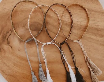 Gold Tassel Bracelet - Adjustable, Dainty Bohemian Jewelry